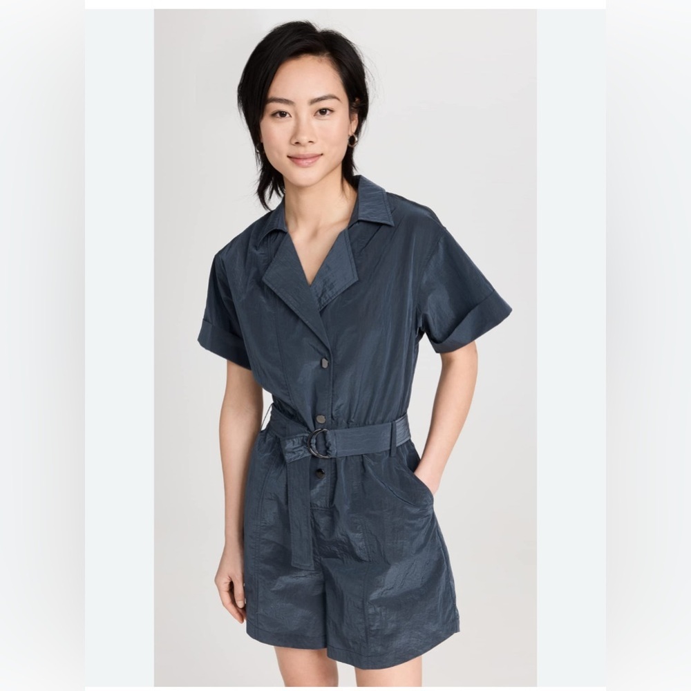 Varley Size Large Nylon Slate Blue Belle Boxy Playsuit 5” Romper Athletic